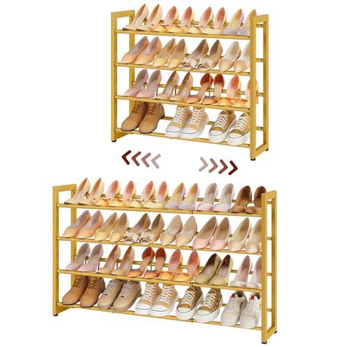 FAVOOSTY Zapatero Extensible, Zapatero de Metal de 4 Niveles, Organizador de Zapatos Ajustable, Zapatos para Pasillo,Armario,Puerta, Dormitorio,Fácil Montaje