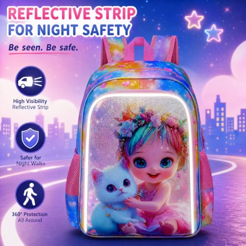 Image of 16 inch Cat Backpack for Girls, 3Pcs School Bookbag with Lunch Box, Kids Backpacks Set for Elementary Preschool Kindergarten(Pink)