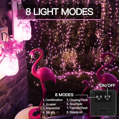 Suddus Pink Solar String Lights For Outside, 2 Pack Total 66Ft 200 Led Pink Fairy Lights Outdoor thumb #2