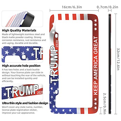 SHARE&CARE Stainless Steel License Plate Frame for Cars with Screws, Donald Trump Make America Great Again Design Car Licenses Plate Covers Holders for US Vehicles (2)