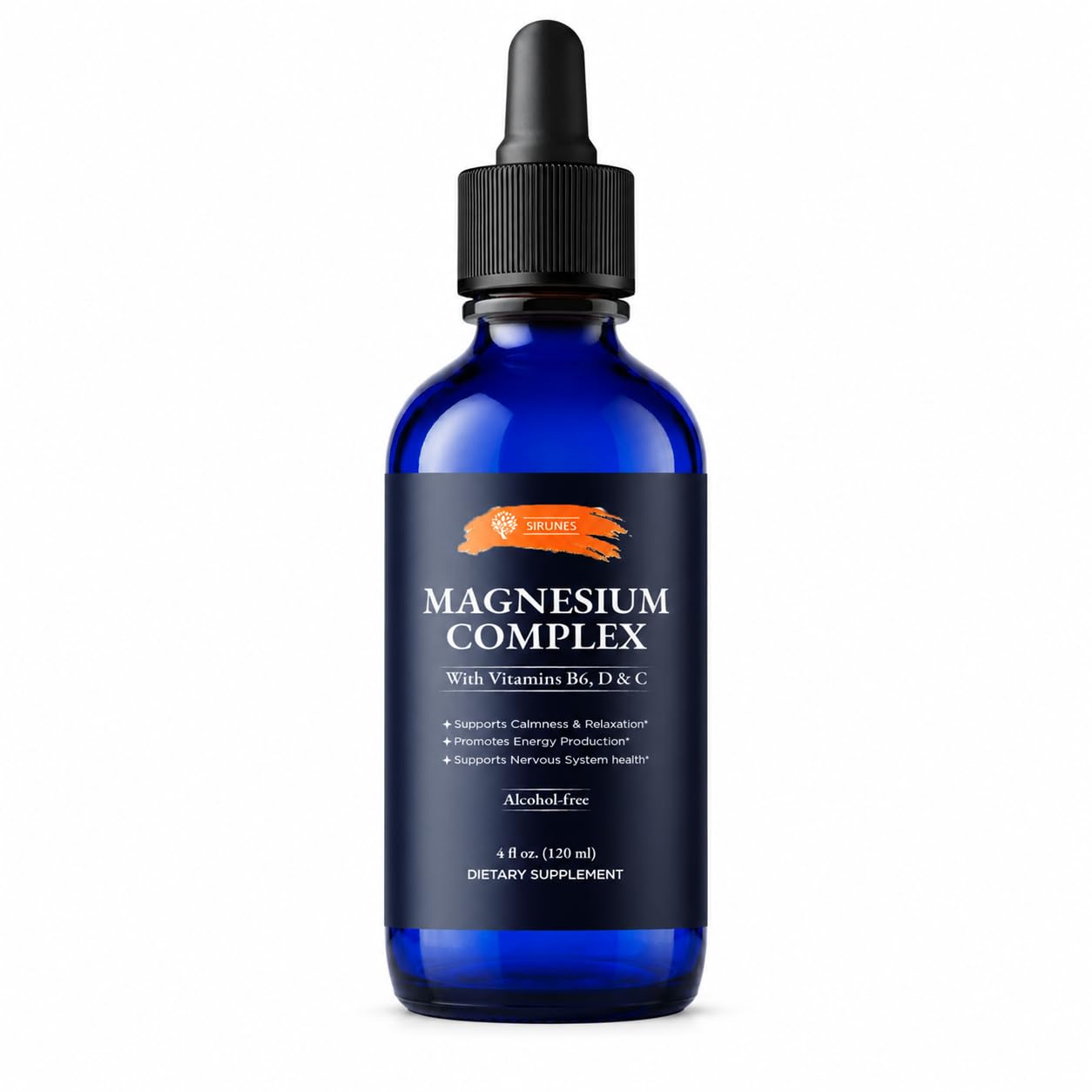 SIRUNES Magnesium Complex Liquid Drops – Magnesium Supplement with Vitamins B6, D3 & C – Calm & Relaxation Support, Energy Production, Nervous System Wellness – Alcohol-Free Liquid Magnesium – 4 Fl Oz