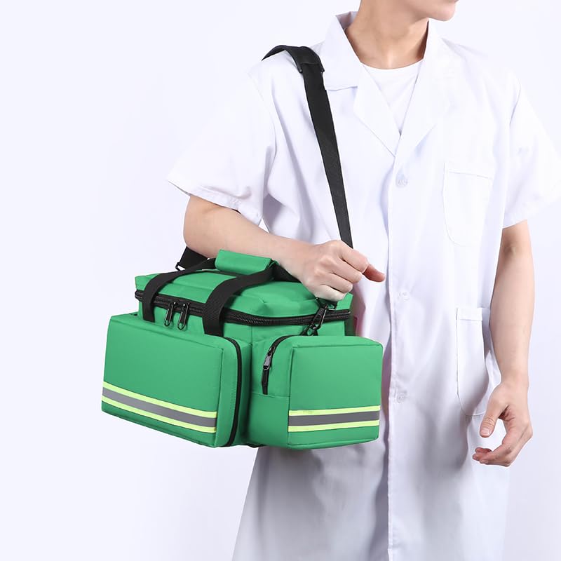 Yabcany Emergency Medical Trauma Bag Empty,Deluxe Large First Aid Bag with Detachable Dividers Ideal for EMT, EMS, Home Health Care (Green)