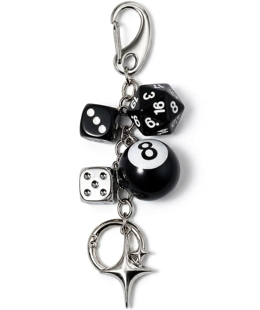 Y2K Aesthetic Handbag & Backpack Charm Accessory Black 8 Ball Dice Keychain Charm for Bags, Purses, Keys, Bags, Purses, and Stylish Purse Accessory-image-35