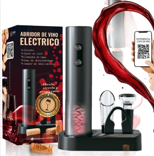 Saca-rolhas elétrico profissional com corta-cápsulas, arejador e vertedor, abridor de vinho com base elegante, presentes originais para homem, aniversário, Natal ou dia dos namorados, funciona com 4