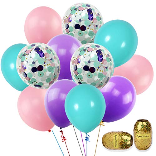 K KUMEED Unicorn Balloons Purple Light Pink Sea Foam Blue Assorted Balloons 12
