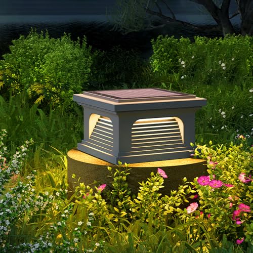 HZWJIA Solar Pillar Lamp 3000K Warm Light Acrylic Pillar Head Lamp IP65 Waterproof Pillar Head Lamp Gray Outdoor Waterproof Solar Pillar Lamp For Villa Patio Garden Deck Fence Post Lamp Side Length 11