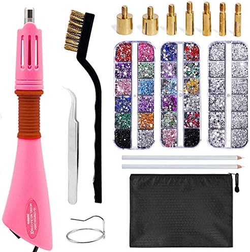 YZNlife DIY Hot Fix Rhinestone Applicator Wand Setter Tool Kit with 7 Different Sizes Tips,Tweezers & Brush Cleaning kit and 3 Pack Hot-Fix Crystal Rhinestones