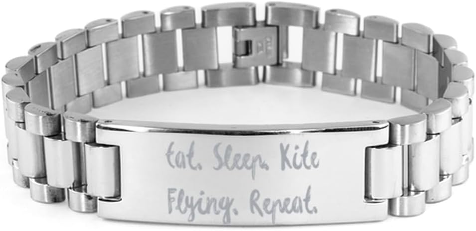 Generic Eat. Sleep. Kite Flying. Repeat. Ladder Bracelet, Kite Flying Engraved Bracelet, Love Gifts For Kite Flying from Friends, Small, silver