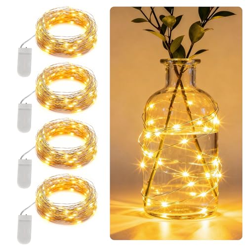 Jixviqi LED Mini Lichterkette mit Batterie – 4er Set, 2M Micro...