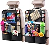 2-Pack Car Seat Organiser & Kick Mats Back Seat Protector with Touch Screen Tablet Holder - 9 Storage Pockets, Kids-Friendly Car Travel Accessories