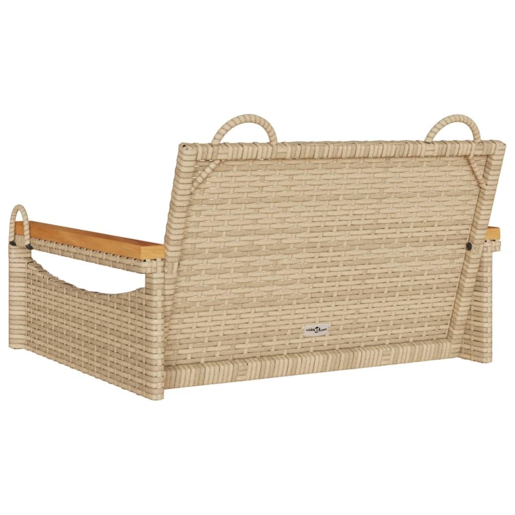 Sillón colgante de ratán sintético beige con función de balancín, 63 x 62 x 40 cm, banco colgante con anillos de fijación y marco de acero pulverizado para el jardín