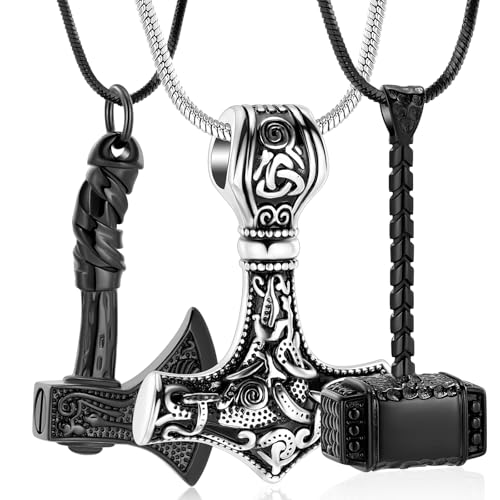 Thor Axe Cremation Jewelry for Ashes for Women Men Viking Jewelry Memorial Pendant Urn Necklace for Loved One Ashes Holder