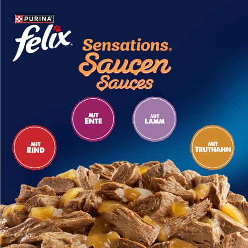FELIX Sensations Saucen Nassfutter für Katzen Geschmacksvielfalt vom Land 24 Beutel