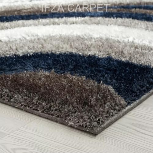 Image of Soft Shaggy Carpet 5x8 Feet - Ultra Plush, Non-Slip, High Pile 2 Inch Microfiber Rug for Bedroom, Living Room, Kids Room & Office - Modern Cozy Floor D�cor (Blue White C)