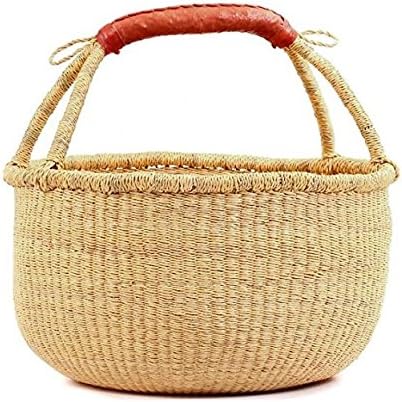 Fair Trade Ghana Bolga African Dye-Free Market Basket Natural Baskets (14"-16" Large)