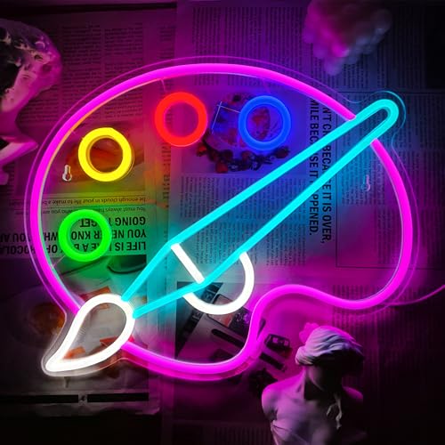 Image of Paint Palette Neon Sign Dimmable Paint Pallet Neon Signs for Wall Decor Led Sign for Art Classroom Decor USB Powered Art Painting Light Up Sign