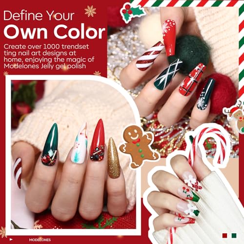 Image of modelones Christmas Gel Nail Polish Set, Winter Cat Eye Red Dark Green Blue Glitter Gold Silver Gel Polish Kit Soak Off Nail Art Manicure Home Gift for Women Girls