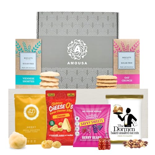 Diabetic Hamper – This Sugar Free Set/Low Sugar Gift Set Includes Biscuits, Sweets, Nuts & Candy Floss – Diabetic Gifts for Men & Women – Sugar Free Hamper Ideal For Anyone Following a SF Diet