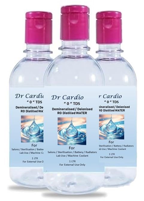 Dr Cardio Distilled water "0" TDS Deionised | Demineralised |pH - 6-5-7 Salt free 100% Pure for UPS Inverter battery Lab use radiator salons 3 ltr (B0D2C9QM5Y) Amazon Price History, Amazon Price Tracker