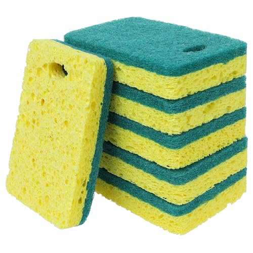 Image of 6 Pack Scrub Sponge, Bulk Sponges, Dual-Sided Cleaning Sponges, Dishwashing Sponge for Kitchen, Bathroom, Dish 4.3 inchx2.8 inchx0.8 inch Green Yellow