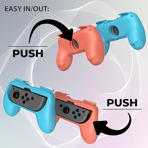 Subsonic - Pack 2 Grips Manette pour Joy-con Compatible Nintendo Switch et Nintendo Switch 2 - Adaptateur Inclus - Bleu et Rouge