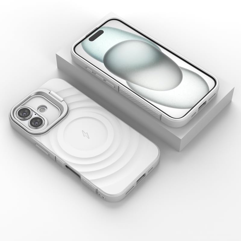 Image of LuxuryKase Shockproof Case for iPhone 16 | Ripple Pattern | Camera Protection | Inner Velvet Fabric Lining | Protective Cover with Enhanced Grip & Wireless Charging Support - White