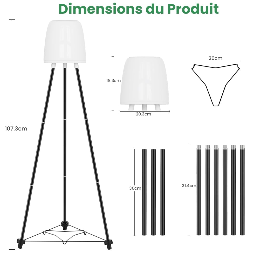 Lampadaire Solaire Exterieur RVB et Blanc Chaud, Étanche Lampe Exterieur sur Pied avec Capteur de Lumière et Trépied, Peut Contenir des Pots de Fleurs, pour Jardin, Cour, Chemin, Terrasse, Piscine