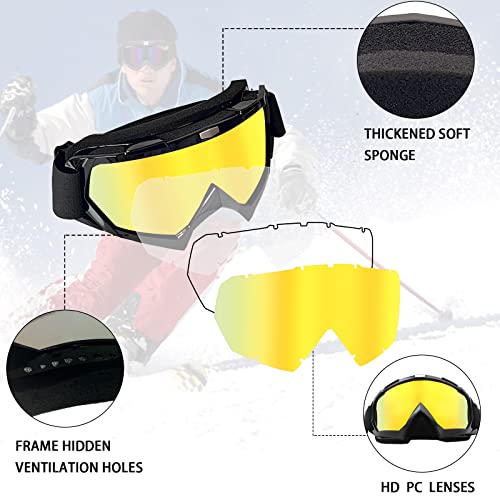 Shuoliyan 2 Pieces Dirt Bike Goggles Motorcycle Goggles Uv400 Atv Goggles Ski Goggles Cycling Goggles For Men Women(Gold + Clear) #TOP1