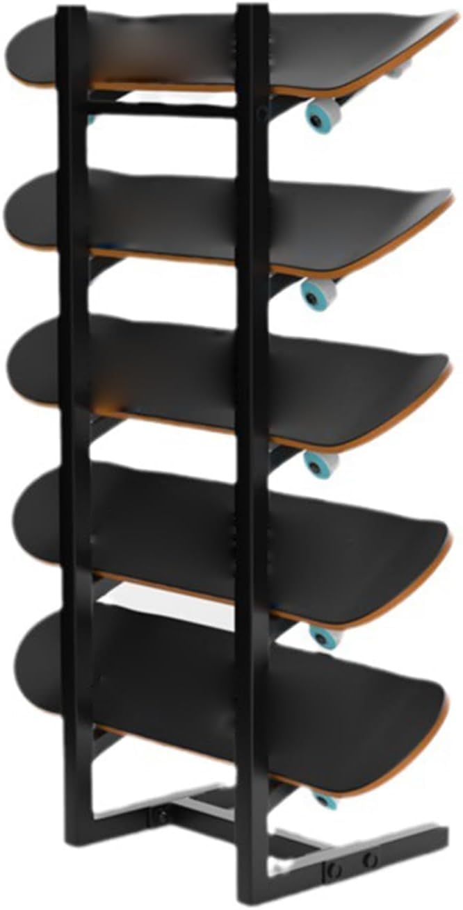 Support de planche à roulettes – Support de sol en métal multicouche pour tous les types de skateboards, longboards, penny boards et skateboards pour enfants – Solution de rangement à 3 couches (noir)