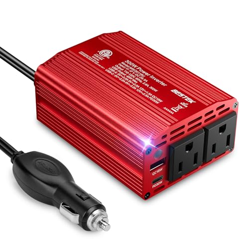 Image of BESTEK Power Inverter DC 12V to AC 110V - 300W Car Plug Adapter Outlet with PD30W Type C & 18W USB A Port - Car Charger Cigarette Lighter Adapter for Phone, Laptop on Road Trip - Aluminum Housing