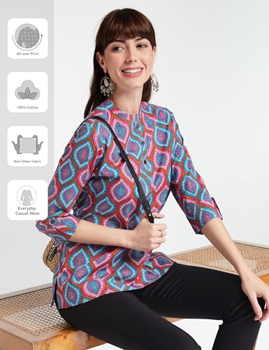 Image of Amazon Brand - Myx Women Printed Regular Cotton Short Kurti (Available in Plus Sizes)
