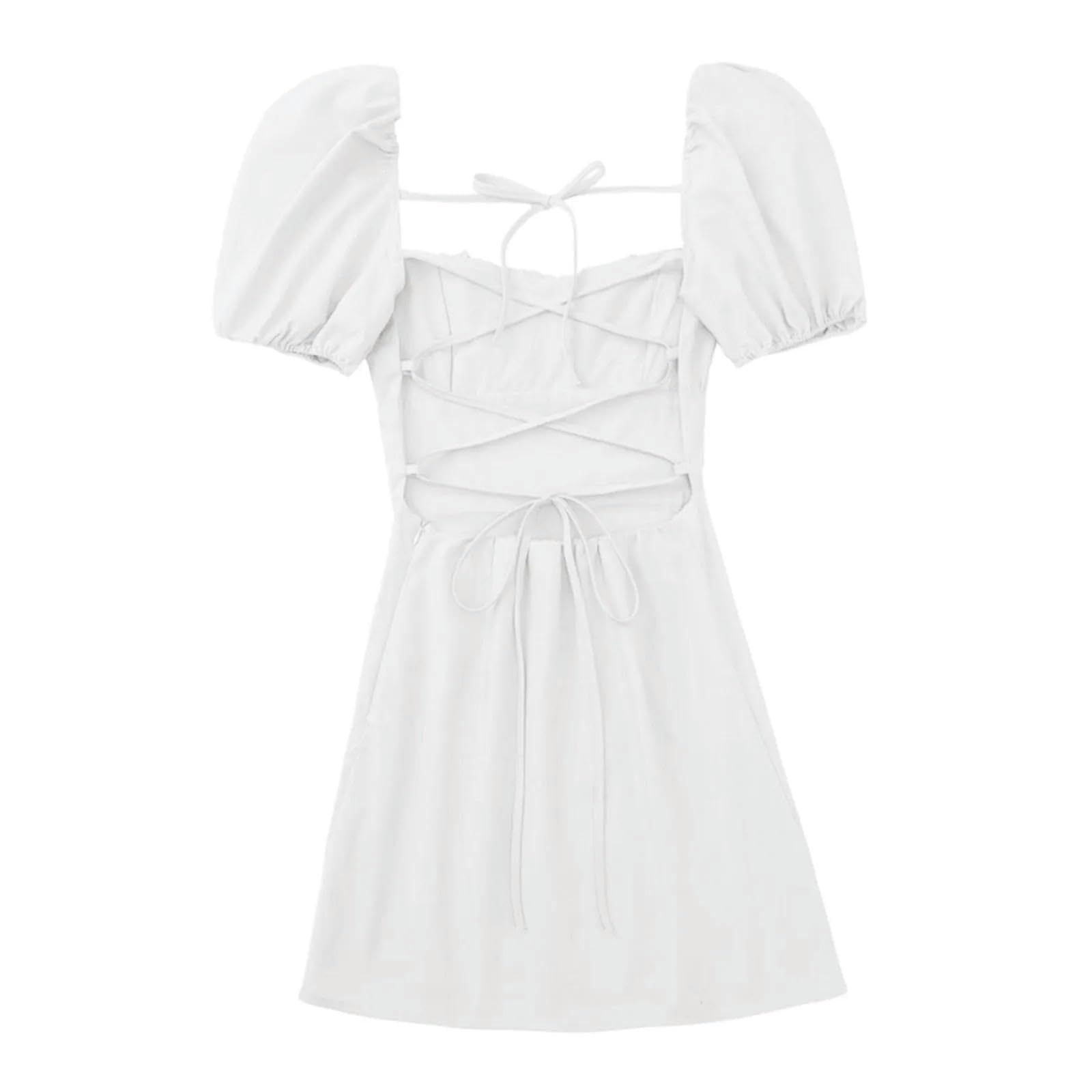 Vestidos de Mujer Manga de Cuello Cuadrado Moda de Verano Vestido Plisado Encogido en el Pecho sin Tirantes