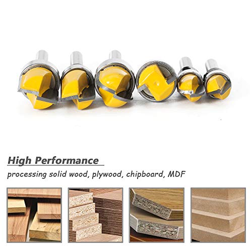 Mesee 6 Pieces Template Router Bit Set With Bearing, 1/4-Inch Shank Straight Bits And Bowl Tray Bits V Grooving Bit For Woodworking Template Pattern Slotted Trimming Clearing Milling Cutter Tools #TOP5