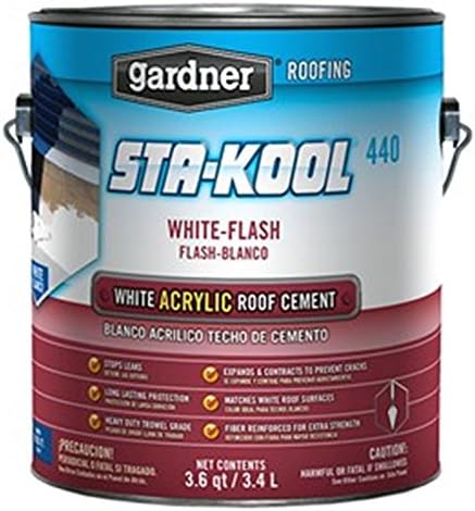 Gardner-Gibson Sta-Kool White Flash Pro White Roof Cement, 1 Gal., Flexible Roof Patch & Repair Compound, Ideal for Hot Climates, Contains UV Inhibitors