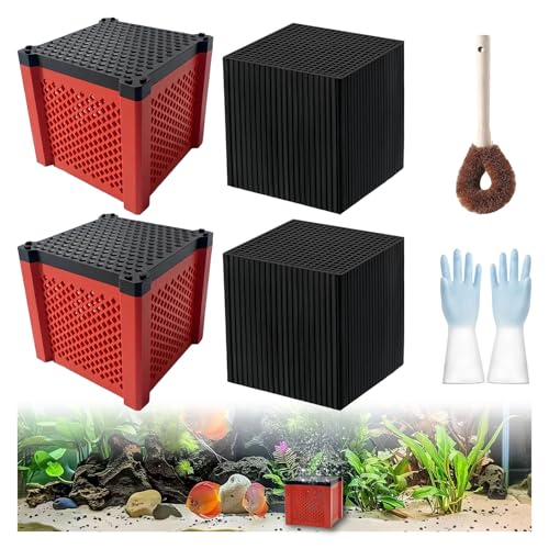 2 PCS 2025 New Pure Cube Water Trough Filter 2.0, Eco-Aquarium with Honeycomb Charcoal, Super Strong Filtration Activated Carbon Filter Media for Fish Tanks, Horse Troughs, Ponds & Livestock Tanks