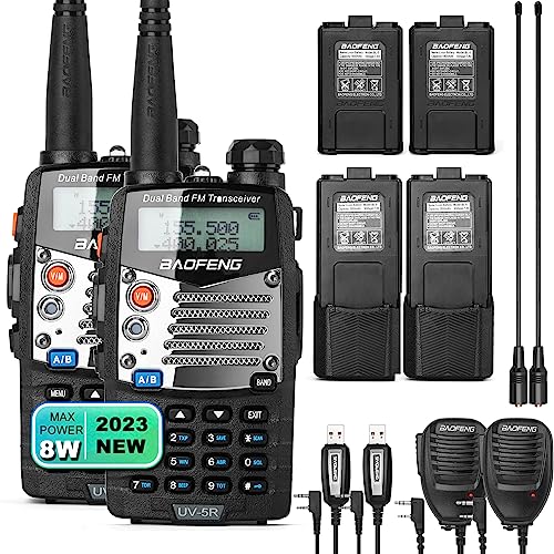 BaoFeng UV-5R Pro Ham Radio with 2 Rechargeable Battery, Dual-Band 2-Way Radio Handheld Walkie Talkies with Earpiece and Programming Cable (2 Pack)