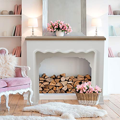 Comfy Cottage Faux Fire Mantle , Rustic Nut Brown Plank-Lintel, Scallop Edged Surround Details, White Painted, Natural And Mdf Wood, Over 3 Ft Long (43 1/4 L X 37 1/2 H Inches) Free Standing Unit #TOP1