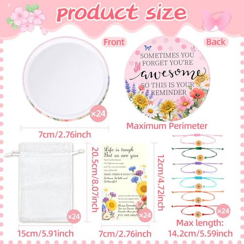 RUEGGVAT 24 Sets Mothers Day Bulk Gifts - Inspirational Compact Mirror with Sunflower Bracelet Cards Mini Pocket Mirror for Appreciation Volunteer Admin Employee Teacher Nurse 96-Piece
