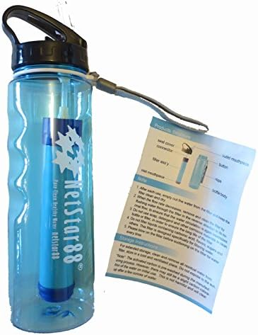 Outdoor Sports Super-Filter 0.65L Water Bottle Netstar88 NWS-FB01 Pure Healthy Water From Any Source. Long-life 1000L Filter Removes Bacteria, Protozoa, Chlorine, Metals, Toxins. Eco Design. BPA-free