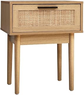 Artiss Bedside Table Rattan Board Bed Side Tables Storage Small Narrow Desk Chest of Drawers, with 1 Drawer, Bedroom Furni...