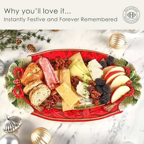 Fitz-and-Floyd-Holiday-Home-Poinsettia-Trim-Serving-Platter-17-inch-Red Fitz and Floyd Holiday Home Poinsettia Trim Serving Platter 17 inch Red