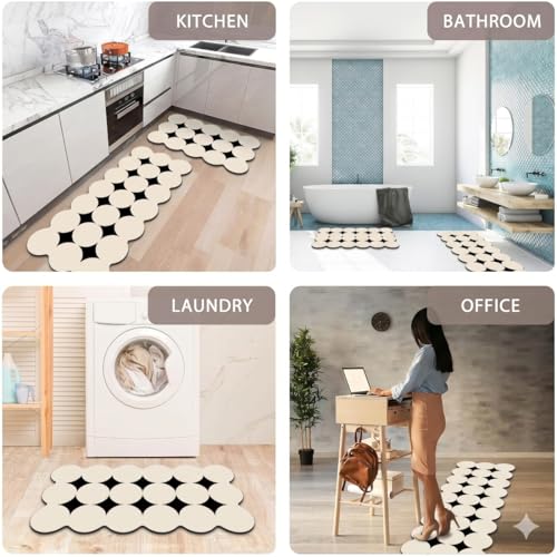 Image of Kitchen Anti Slip Mat for Floor, Waterproof Washable Kitchen Mats, Non Slip Kitchen Floor Mats for Home, Soft Mats for Kitchen, Kitchen Mats for Floor Anti Slip (Fancy Cream 3ROUND)