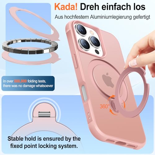 Coque iPhone 16 Pro antichoc rose avec support magnétique 360