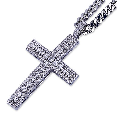 MoCa Jewelry Classic Cross Pendant Hip Hop Lab Diamond Cubic Zirconia Iced Out 18K Gold Silver Plated Necklace with Stainless Steel Twist Chain
