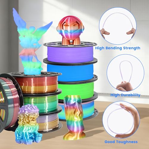 Image of MIKA3D 8 Spools Different Popular Colors 3D Printing Filament PLA Bundle, 1.75mm 4 Different Silk Rainbow PLA, 4 Different Glow in Dark PLA, Total 8 Spools Packed, 0.25kg /Spool, Total 2kg