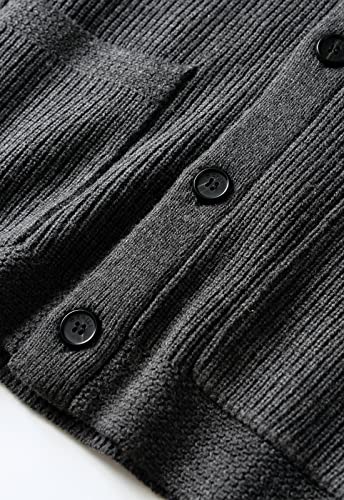 Zhili Men's Shawl Collar Cardigan Sweater Slim Fit Cable Knit Button Up Black Merino Wool Sweater_Dark Grey_Small #TOP3