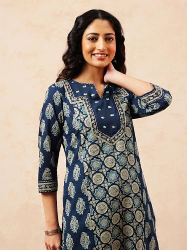 Image of Vbuyz Women Foil Print & Gota Patti Work Straight Cotton Salwar Suit | Straight Kurta Pant Dupatta | Kurta Set with Dupatta for Women | Suit Set | Ethnic Set | Printed Kurta Set
