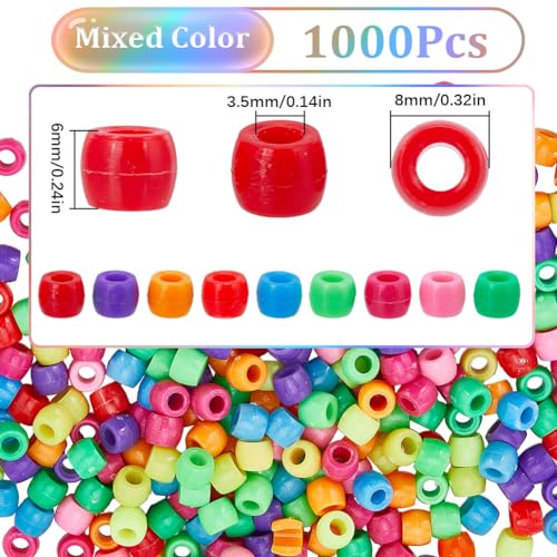 SUNNYCLUE 1000 Mixed Pony Beads, Opaque Plastic Craft Beads 6x8mm, Red, White, Blue, Pink, Yellow, Mixed Colors - Image 2