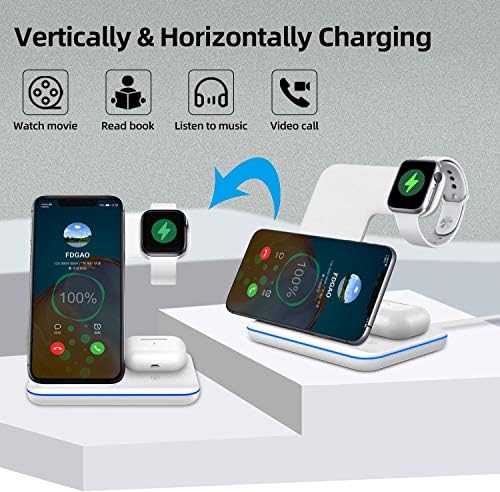 FDGAO Wireless Charger 15W Fast Wireless Charging Stand 3 IN 1 Charger Station for Apple Watch 8/7/6/SE/5/4/3/2;AirPods Pro/2;iPhone 11 12 13 14 Pro max/XR/XS/X/8 Plus;Samsung Galaxy S21/S20/Note 20