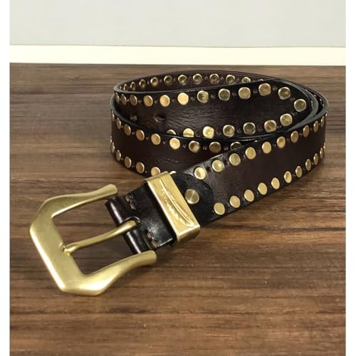 Studded Belt Men, Adjustable Leather Rivet Punk Casual Cowhide Belt for Men with Brass Metal Pin Buckle,Brown,120CM/47.3''4